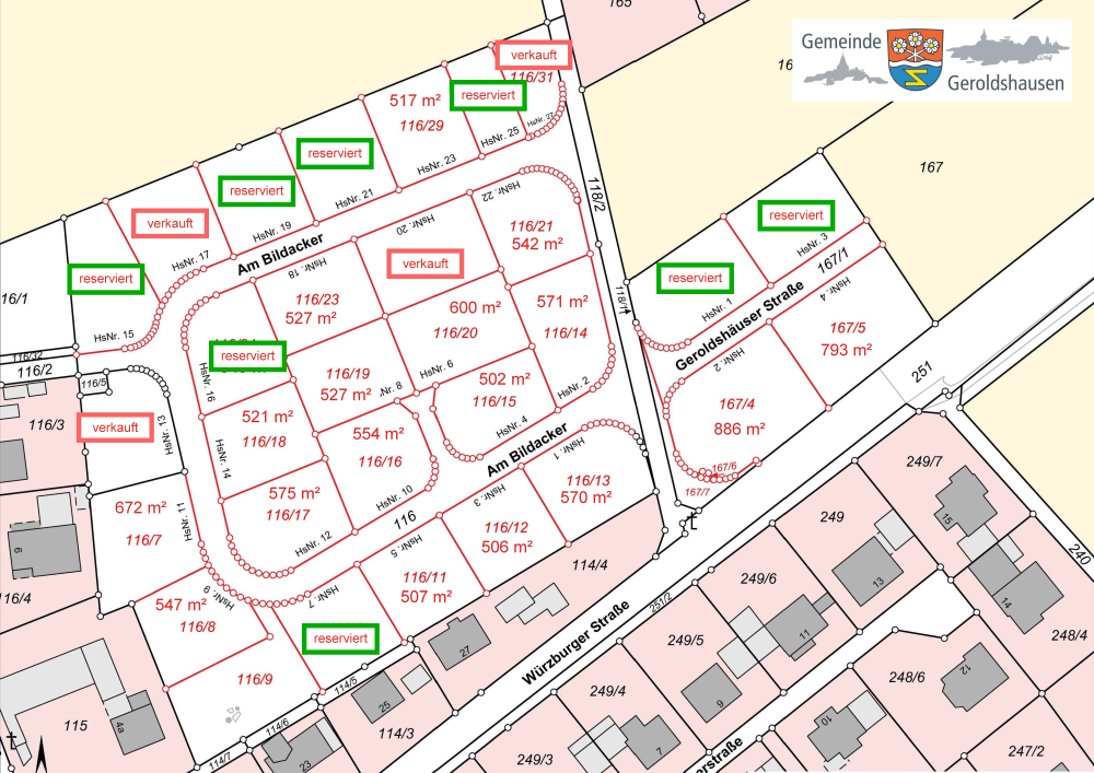 Lageplan des Neubaugebiets Bildacker im Ortsteil Moos