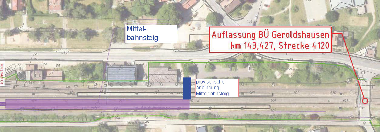 Skizze Mittelbahnsteig Geroldshausen mit provisorischer Anbindung